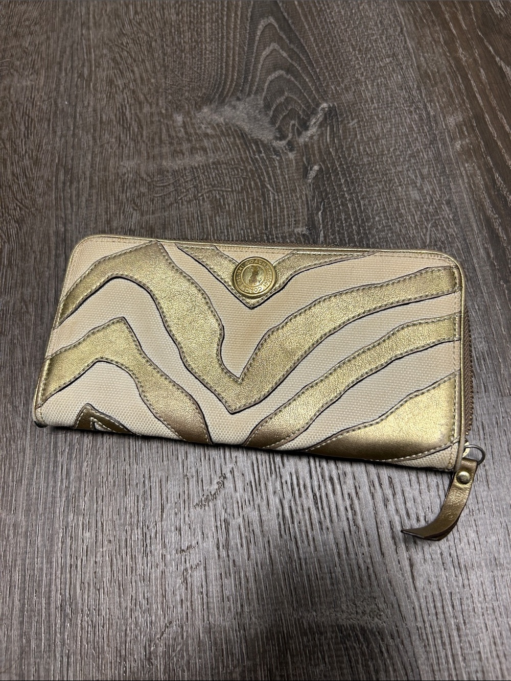 Coach Gold and Cream Zip-Around Wallet